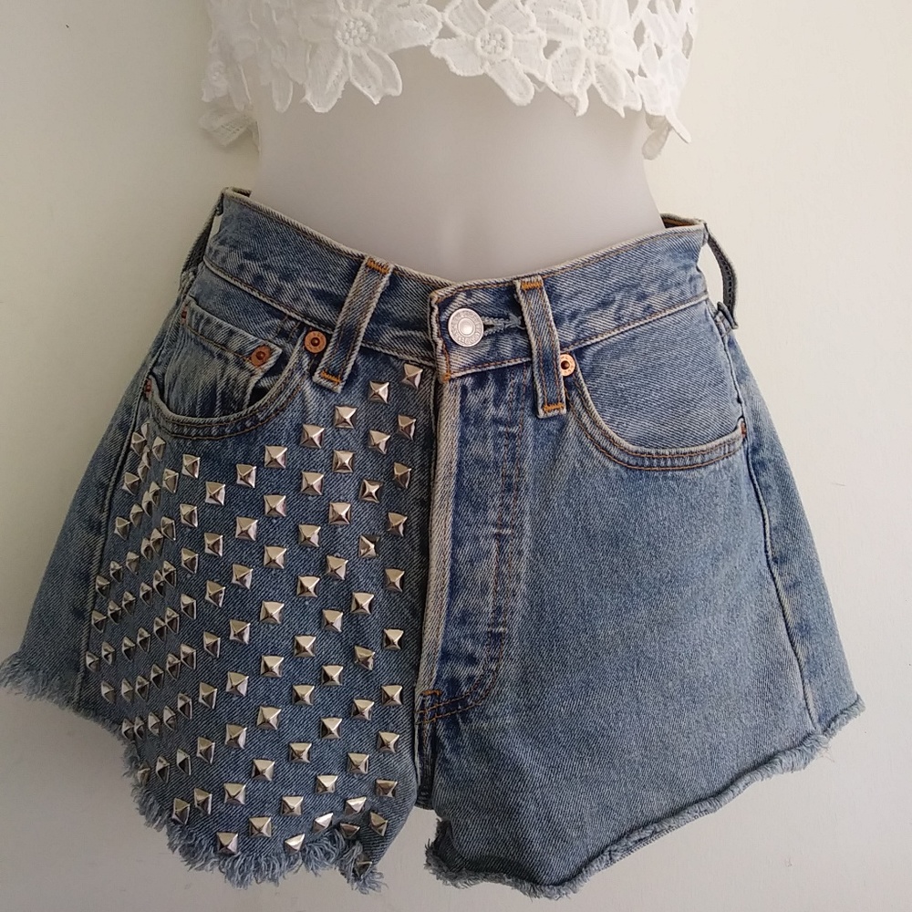 Levi high waisted jean shorts studded size 26